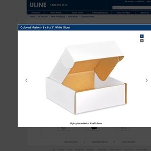 NEW ULINE White Mailer  - 8"x8"x3", Qty-25/ Bundle